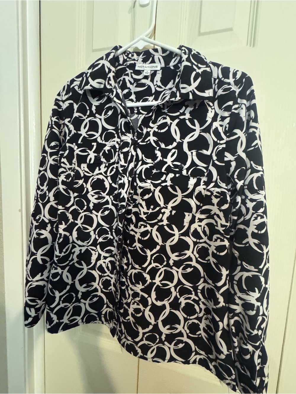 Notations Black and White Abstract Ring-Print Blouse